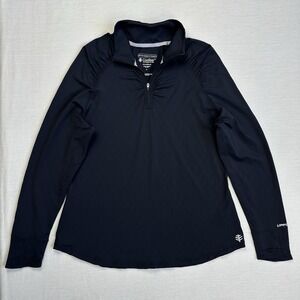 Coolibar Lawai Ruched Swim Shirt Cover 1/4 Zip UPF 50+ Women Large Black Beach